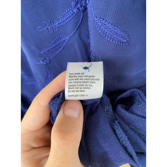 St Johns Bay Womens 3/4 Sleeve Embroidered Blouse M Relaxed Fit Blue Polyester - Picture 5 of 6